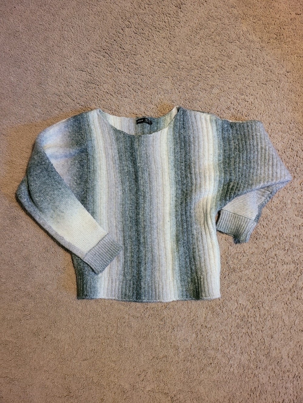 SHEIN Gray Ombre Ribbed Scoop Neck Sweater